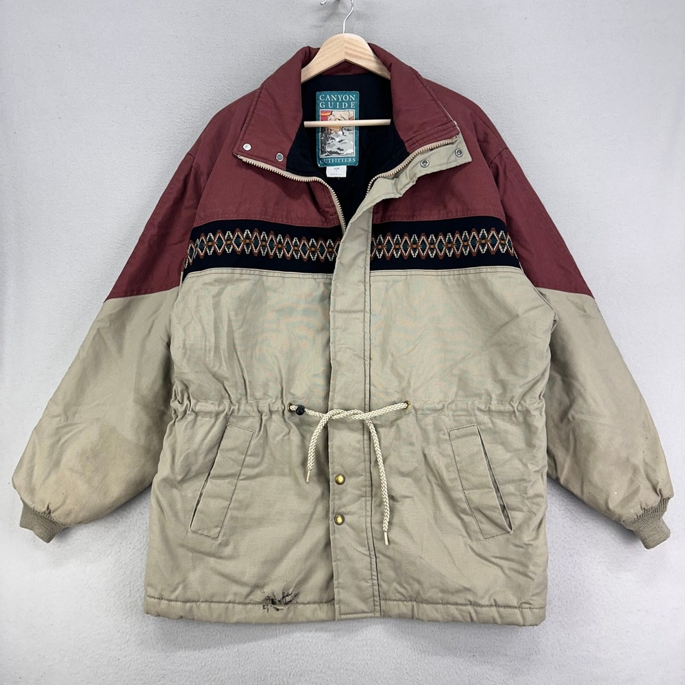 Vintage‎ Canyon Guide Jacket Mens L Brown Aztec Long Insulated 80s 90s USA